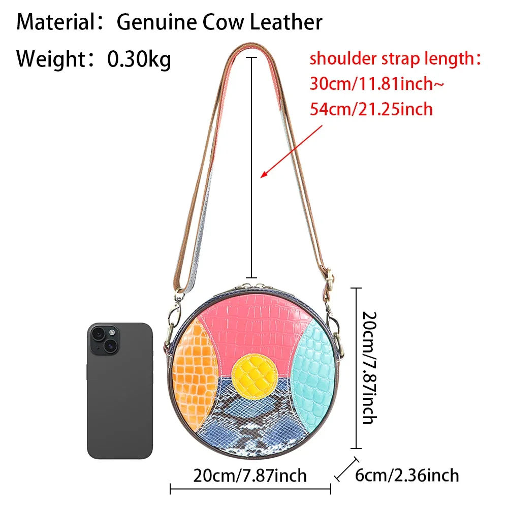 Royal Bagger Round Fashionable Retro Crossbody Bags, Genuine Leather Color Block Shoulder Bag, Satchel Purses for Women 1902