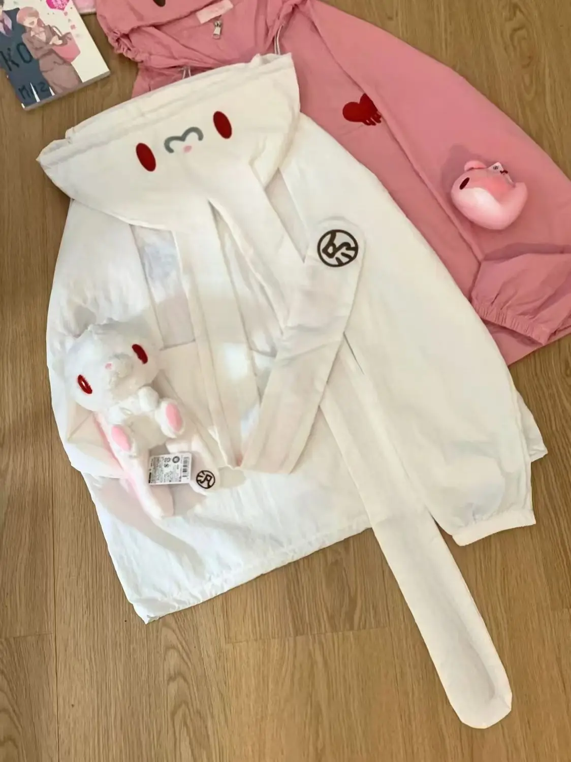 Cartoon Pink Blood Bear Summer Thin Coat Violent Bear Gloomyed Rabbit Climbing Camping Sun Protection Coat Spring Autumn Hoodie