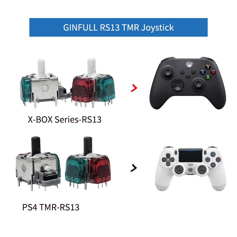 GINFULL RS13, trzecia generacja, kątowy joystick TMR, zapobiegający drastycznym przesunięciom, wysokiej precyzji, analogowy, do naprawy kontrolerów PS4, PS5, PS5 Edge i XBOX. — zdjęcie produktu 3