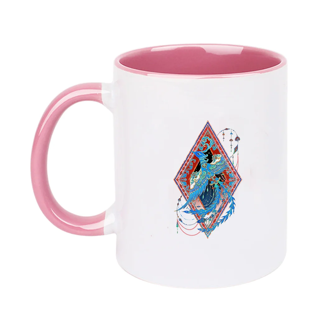 11oz Ceramic Coffee Mug with Blue Phoenix Pattern Traditional Chinese Style Tableware for Home Party Holiday Present Christmas B