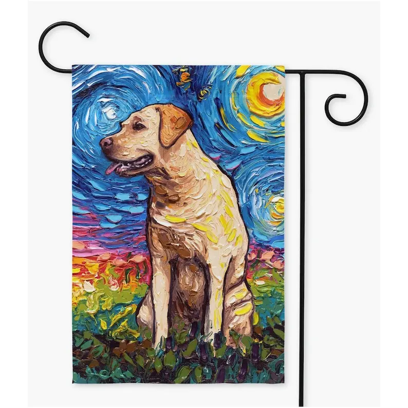 Yellow Labrador Starry Night Yard and House Flags Double Sided Printing Art By Aja Outdoor Decor Lawn Garden Decoration Blond La