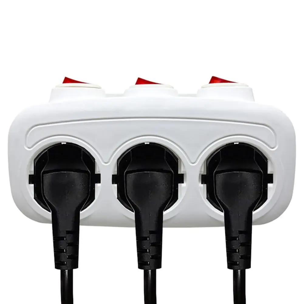EU Electrical Sockets With ON/OFF Euro Mounted 1 To 3 Way Germany Standard Extensions Adapter Power Plug Socket