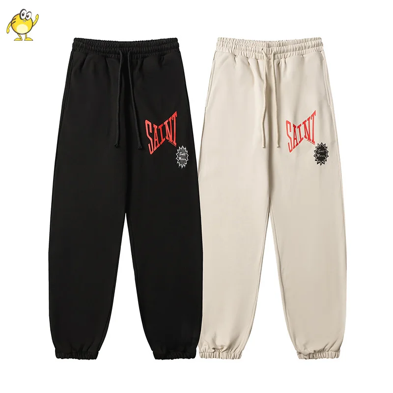 

Top Quality Streetwear Men Woman Joggers Sweatpants SAINT Pants Apricot Black Hip Hop Stretch Drawstring