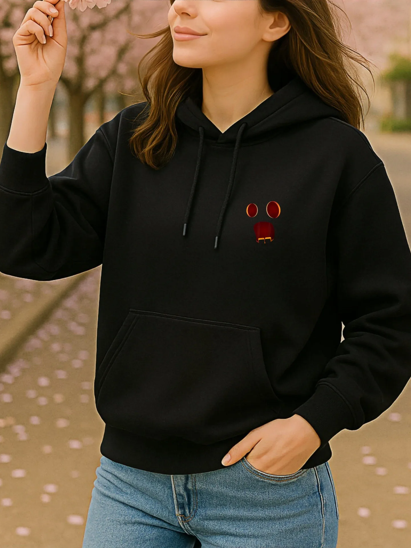 Sudadera con capucha gráfica, anime - Estampado, estilo Y2K, forro polar, uso diario informal, para adolescentes