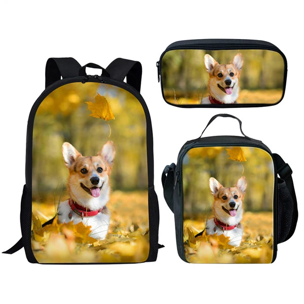 

Harajuku Novelty Cool Welsh Corgi Pembroke 3D Print 3pcs/Set pupil School Bags Laptop Daypack Backpack Lunch bag Pencil Case