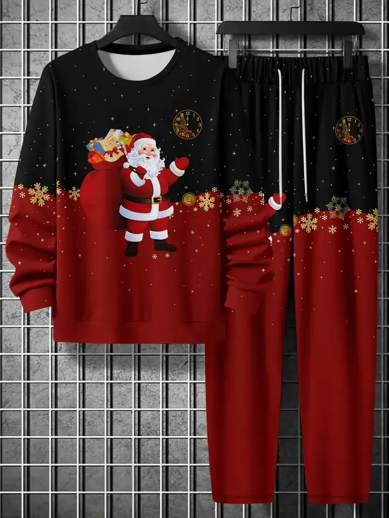 New men's long-sleeved and long-pants casual Santa Claus print streetwear for Spring and Autumn and Christmas 2025