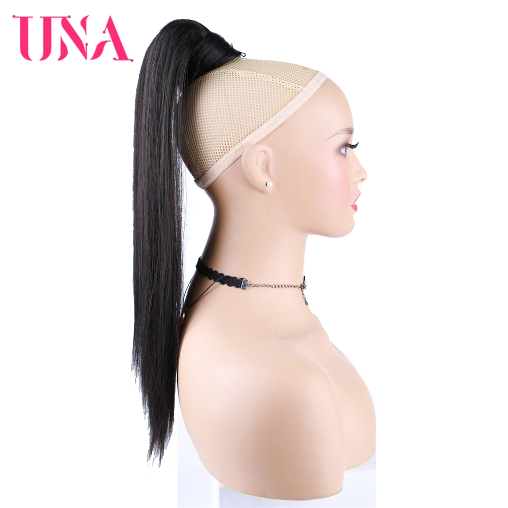 

UNA 18" Indian Human Hair Drawstring Ponytail Slik Straight Hairpiece With Two Plastic Combs Natural Black Hair 18 Inch ponytail