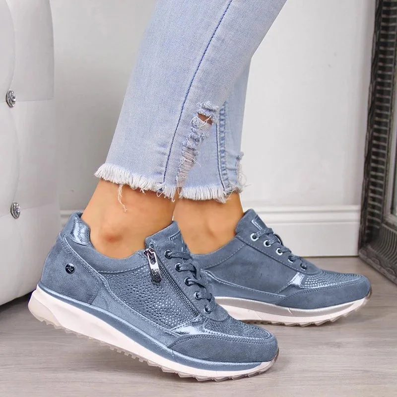 New Women Platform Sneaker Woman Autumn Lace Up Vulcanized Casual Fashion Shoes Female Sequined Cloth Shoes Ladies Flat Footwear