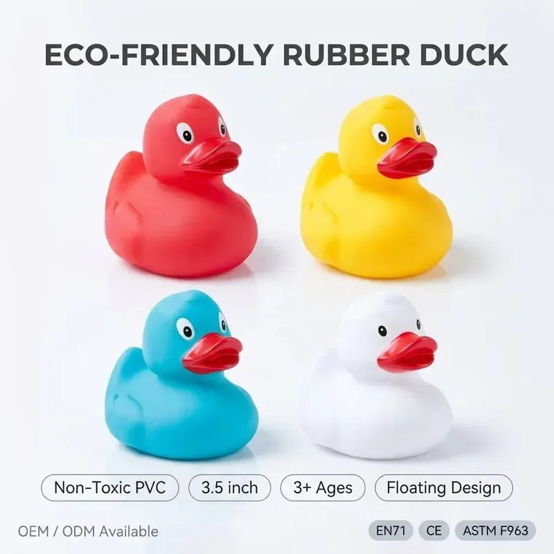 Non-toxic BPA-free rubber duck bath toy, safe squeaky floating duck (yellow, blue, white, red) suitable for babies and