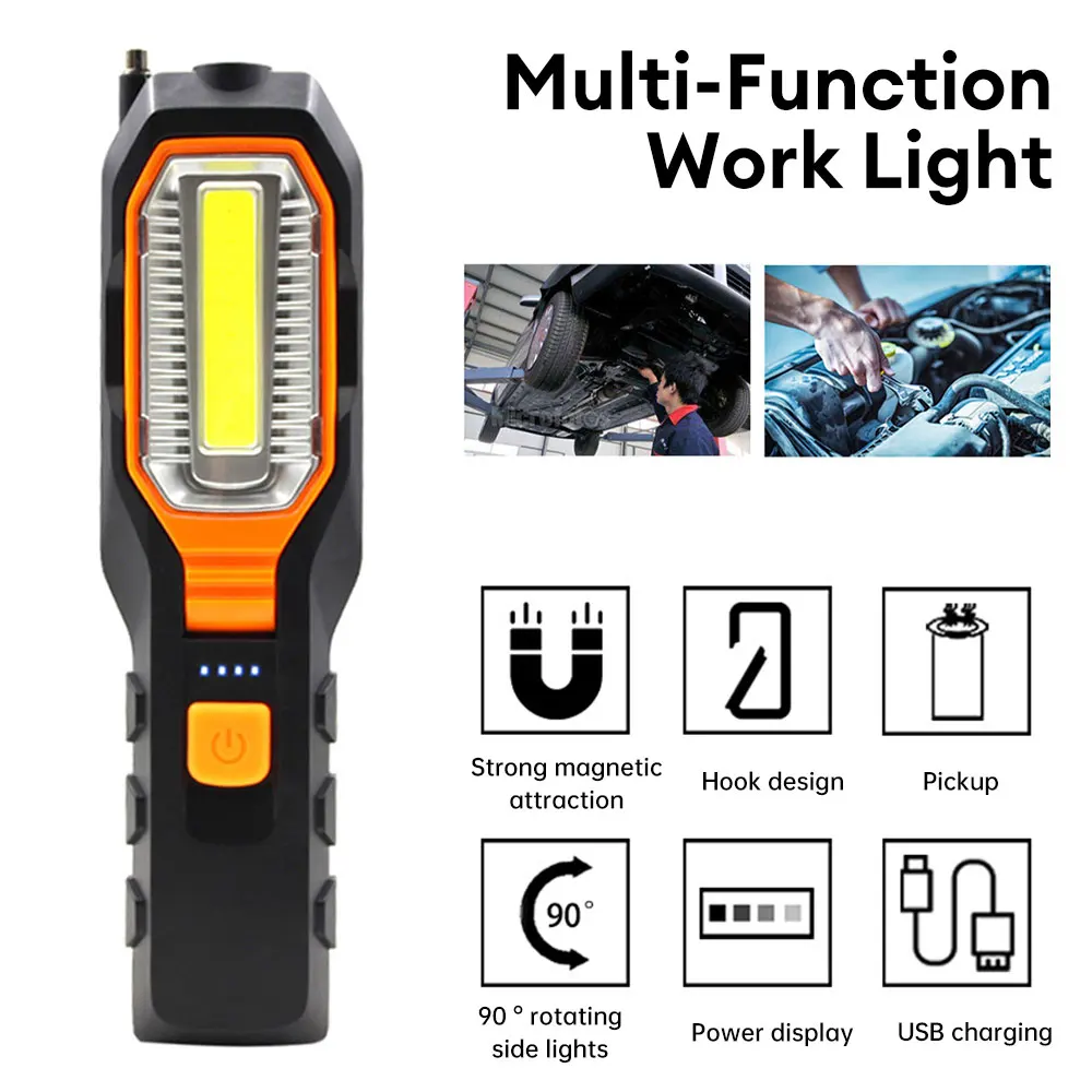 Multifunctional USB Rechargeable COB Work Light With Magnet Super Bright Led Flashlight Auto Repair Light Portable Camping Lamp