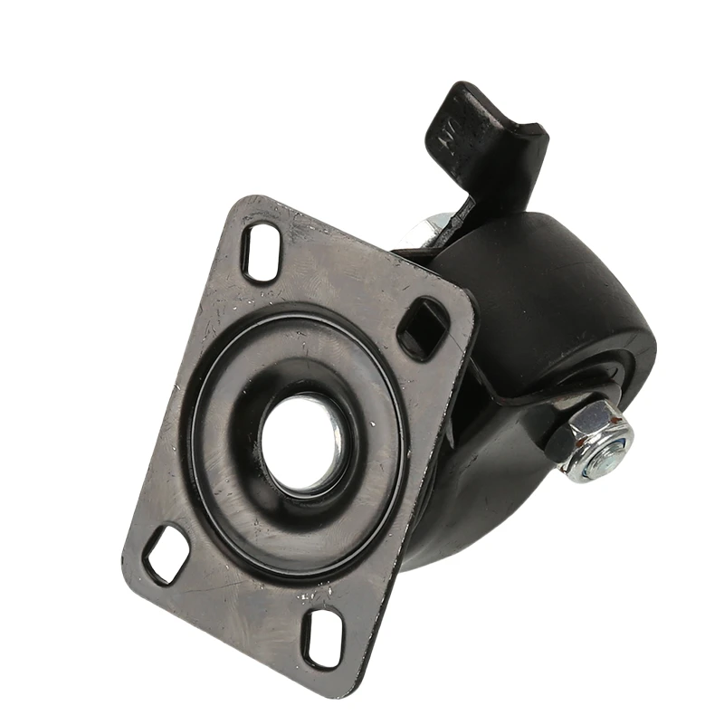 بكرة عجلات دوارة سوداء شديدة التحمل مقاس 1.5 بوصة - عجلة مع فرامل مسطحة وتصميم مثقاب ذهبي أنيق للأثاث والآلات