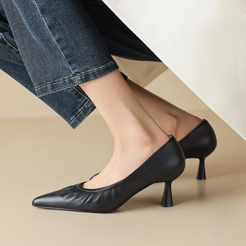 FEDONAS Women Pumps Spring Summer Office Ladies Party Pointed Toe Thin Heels Soft Genuine Leather Shoes Woman Fashion Elegant