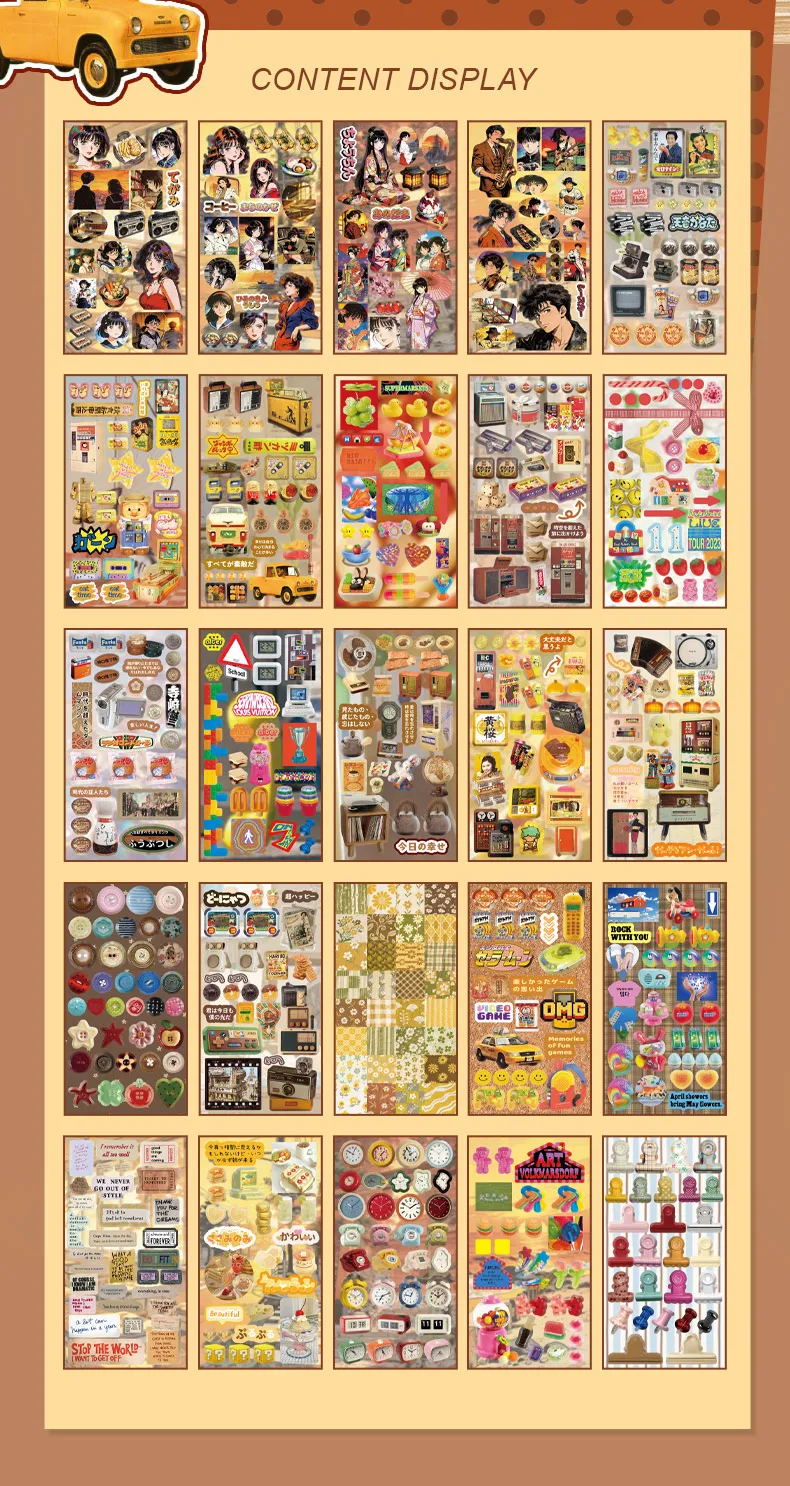 Showa Theme Die-Cut Stickers Book 25/50 Sheets for DIY Decorative Scrapbook Phone Case Collage Aesthetic Stationery Stickers