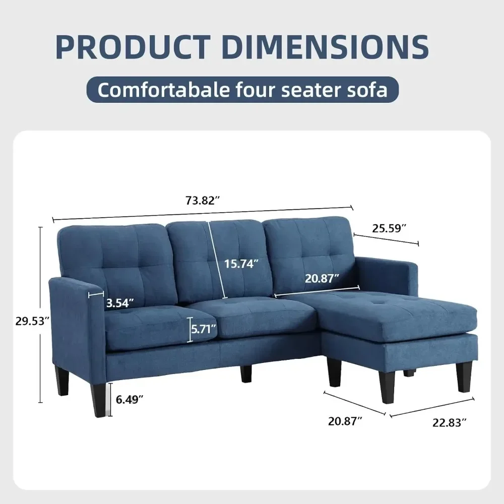 L-Shaped Sectional Modern Sofa - Convertible Sleeper Bed Couch Set with Reversible Chaise, Lounge Sofa Modular Cloud Couch