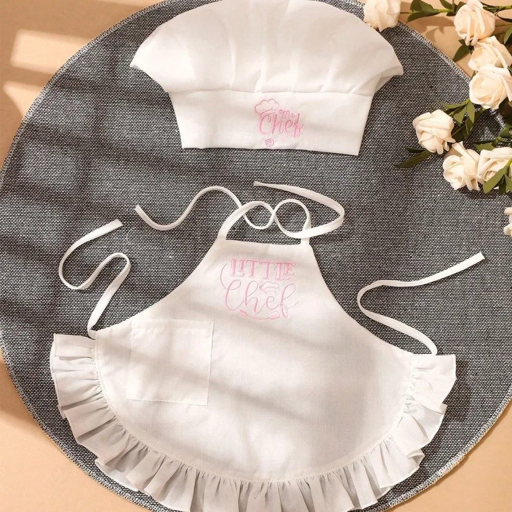

2Pcs/Set Soft Newborn Photography Clothes Embroidered Polyester Bbay Photography Props Set Cute Aprons Chef Hats Set