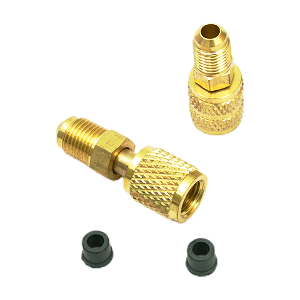 2Pcs R410A AC Adapter SAE External Thread 1/4 R410A Refrigeration Charging Adapter Brass 5/16 SAE 1/4 SAE Male Car Accessories