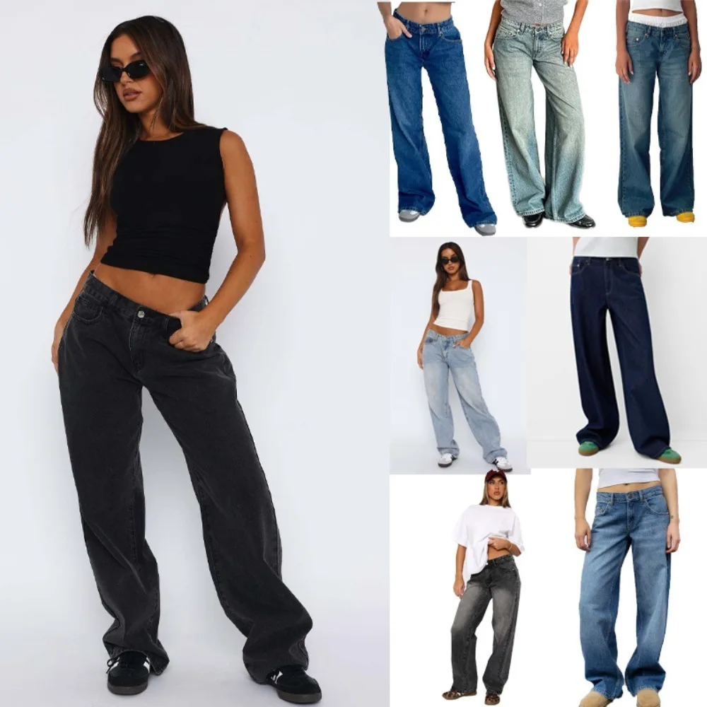 

Hot Spring European and American Style Simple Waist Straight Spice Joker Denim Pants Ladies