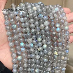 Top Grade Natural Semi-precious Gray Moonstone Labradorite Stone Round Loose Beads For Jewelry Making DIY Bracelet Accessory