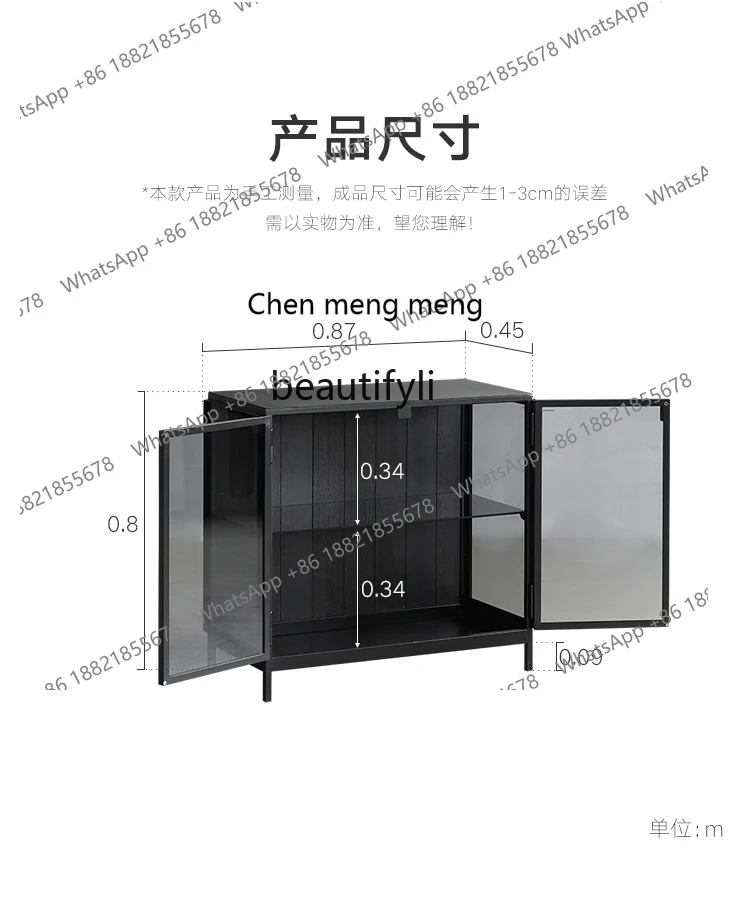 Modern Minimalist Nordic Italian Minimalist Style Designer Model Black Glass Entrance Side Cabinet