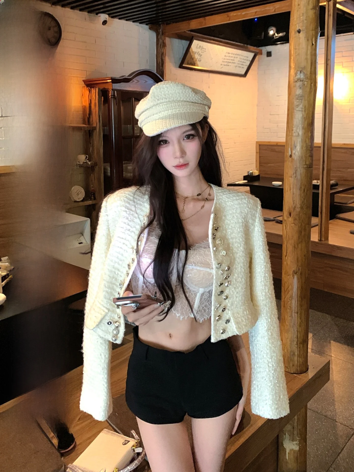 

Sweet Simp Pie Roman Holiday Light Mature Sle Thiened Woolen ort Sve Long Early Autumn New Simple Pure Color Coat