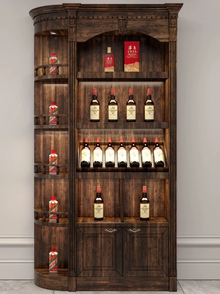 #Red wine display cabinet, solid wood vintage winery, wine cellar, tobacco hotel, commercial white wine cabinet display frame