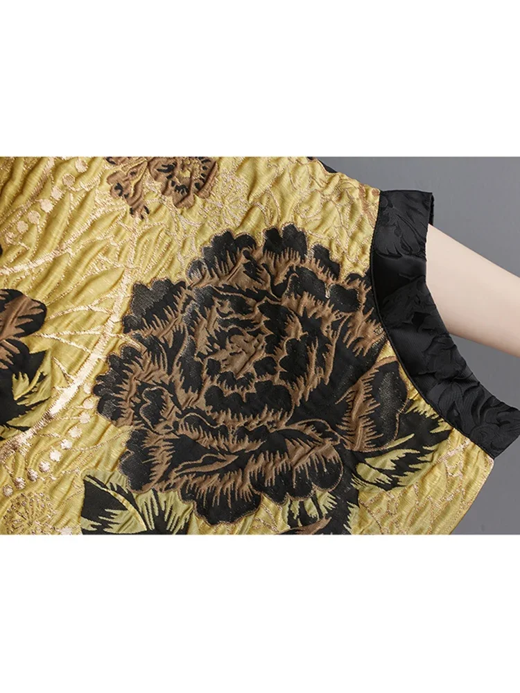 XITAO Bat Wing Sleeve Female Trench Flowers New Chinese Style Women Yellow Patchwork Vintage Loose 2023 Winter Coat DMJ3790