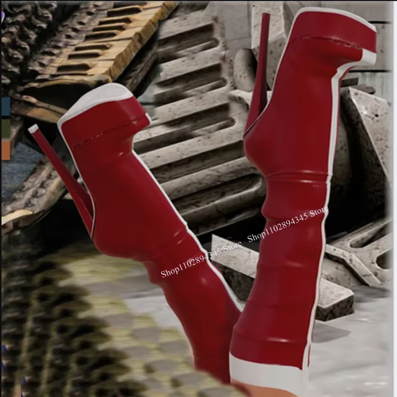 

Red Knee High Platform Boots Thin High Heel Pointed Toe Fashion Sexy Cool 2025 Summer Big Size Woman Shoes Zapatillas Mujer