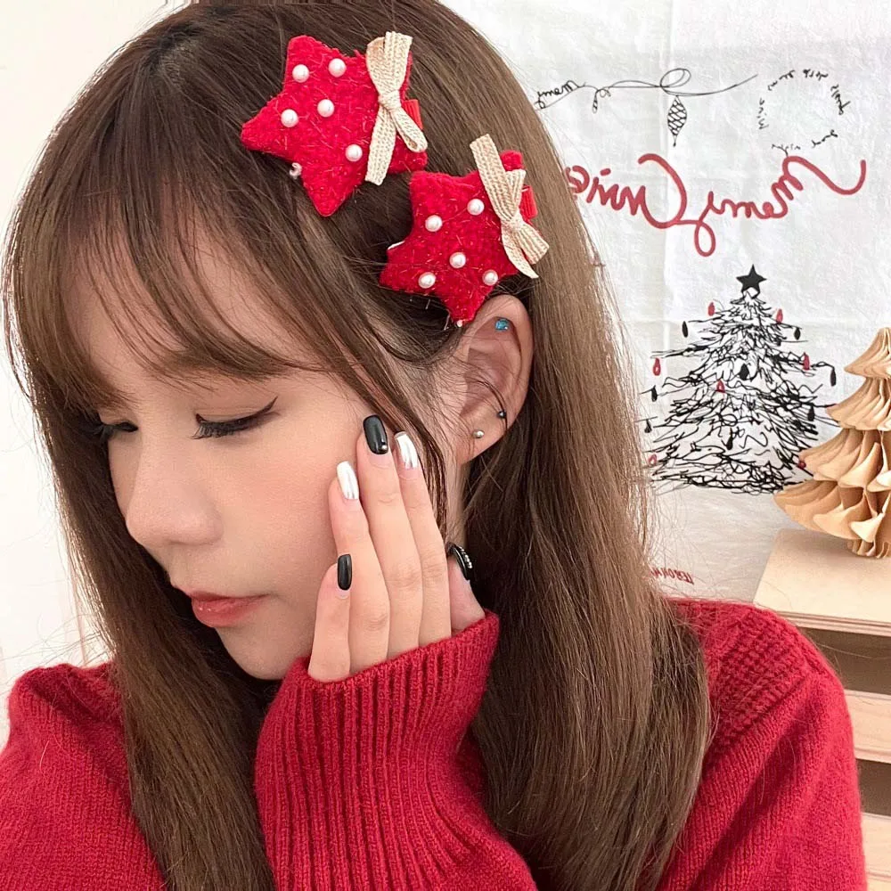 Hair Accessories Christmas Hairpin Plush Pearl Gloves Hats Star Korean Style Plush Xmas Barrettes Merry Christmas Decor Headwear