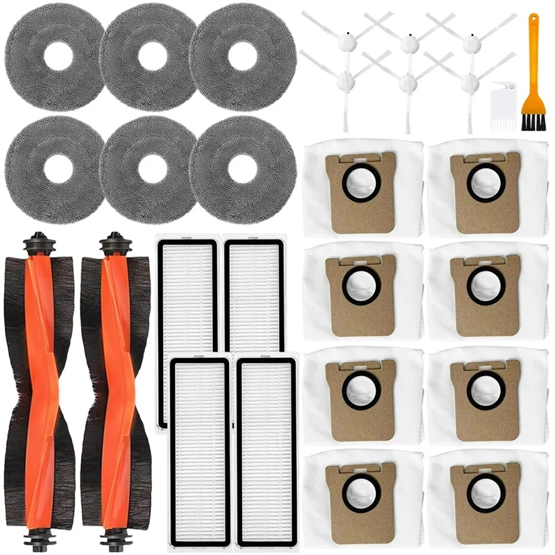 Kit di ricambio Accessori compatibili per Xiaomi Robot Vacuum X10 Plus,X10+,X20 Pro,X20 Plus,Filtro per sacchetto per la polvere con spazzola principale