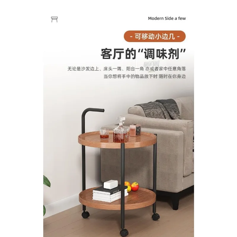 Nordic Rolling Side Table with Mini Storage, Movable Trolley for Sofa Living Room