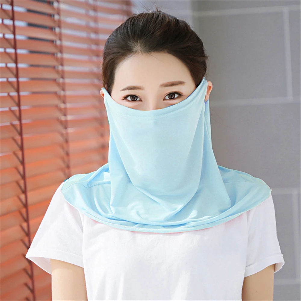 1pcs Ice Silk Sunscreen Mask Women Summer Quick-Drying Face Cover Scarf Breathable Lady Neck Protection Hanging Ear Headband