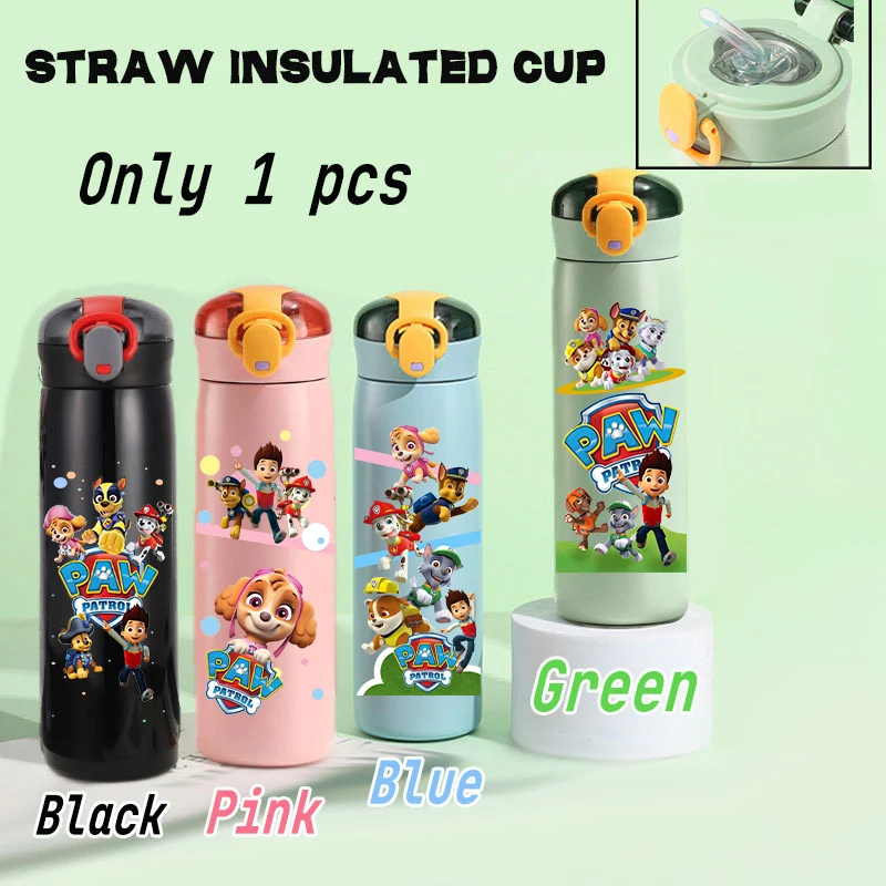 PAW Patrol Straw Insulated Cup Bounce Cap Chase Ryder 460ml Children's Cup Portable 304 Stainless Steel Water Bottle Anime Gift