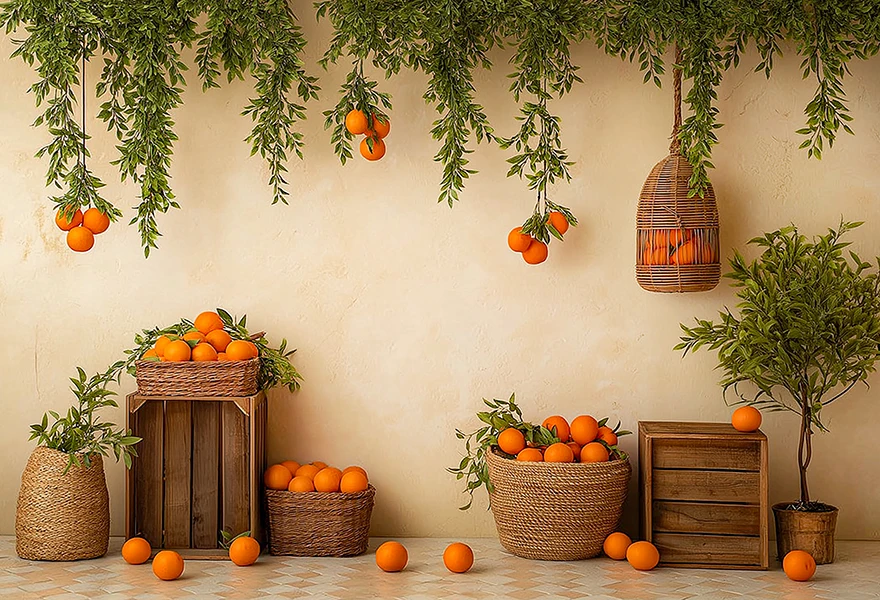 Autumn Theme Photography Backdrop Oranges Scattered On The Floor Kids Baby Cake Smash Photocall Studio Backgrounds