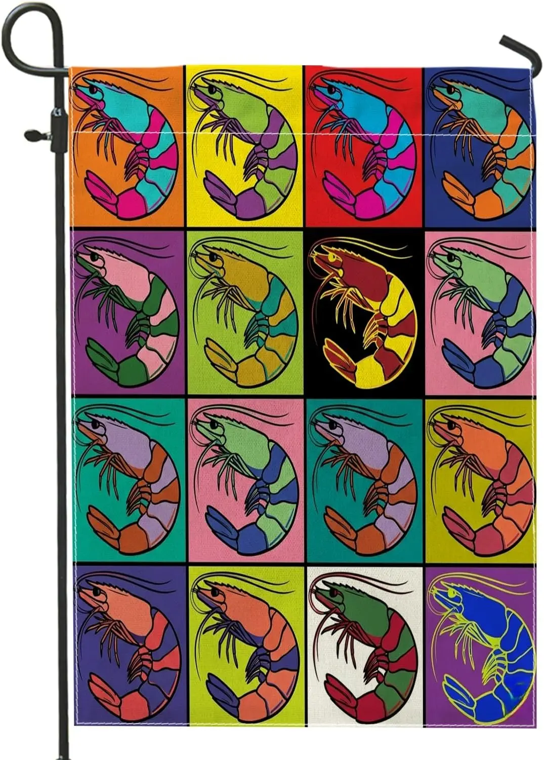 Novelty Shrimps Garden Flags 12x18 Inch Double Sided for Outside, Vintage Colorful Coastal Aesthetic Front Yard Small Canvas AAS