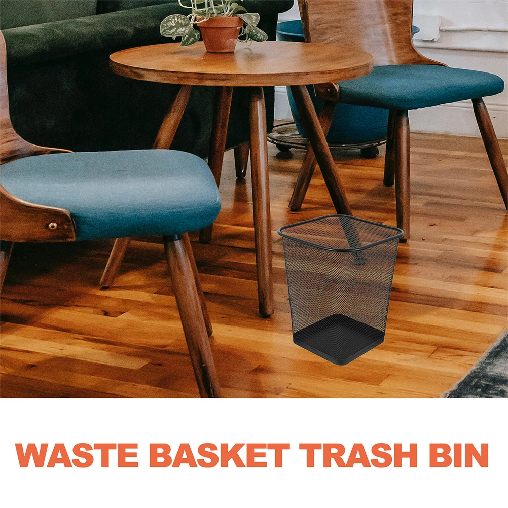 

2pcs Metal Mesh Trash Can Sturdy Iron Frame Odor Resistant For Kitchen Bathroom Bedroom Office Wire Wastebasket Black
