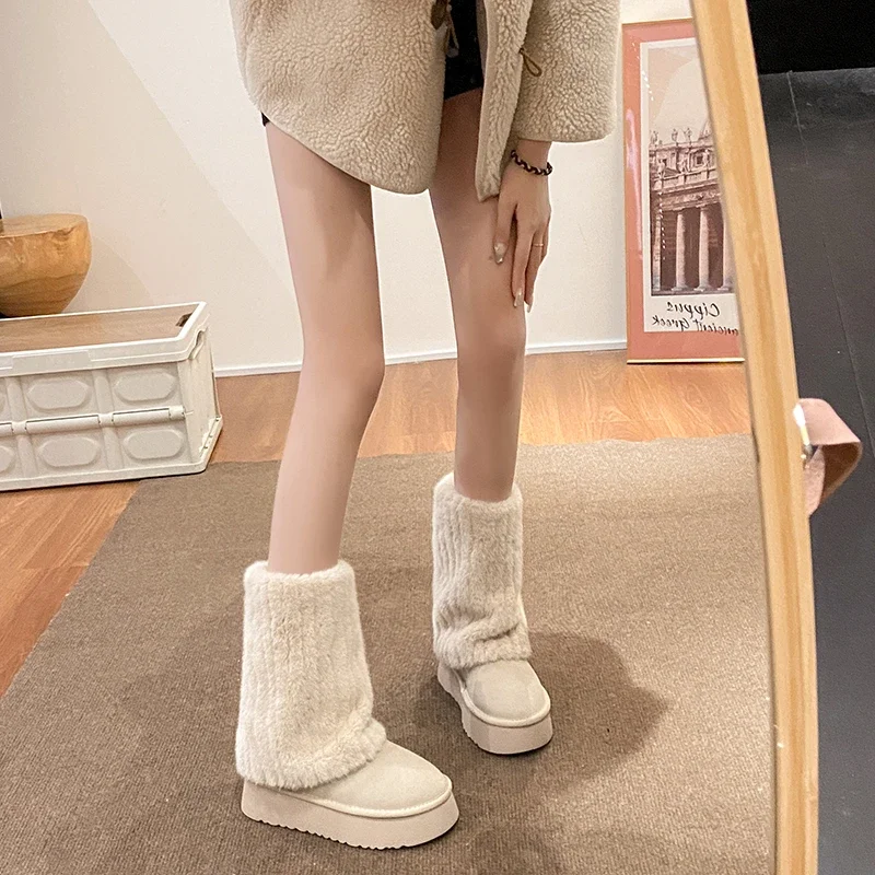 Winter Warm Plush Women Snow Boots Fashion Slip On Short Botas Casual Outdoor Platform Flats Cotton Shoes