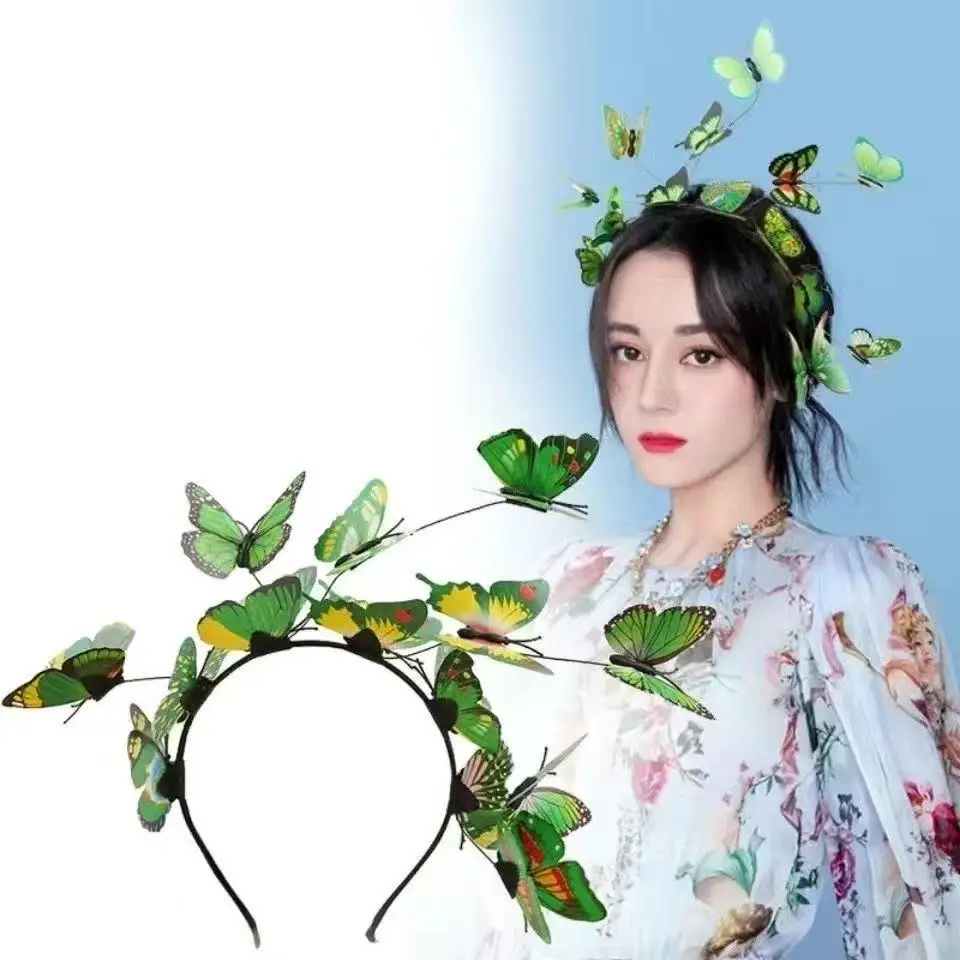 カラフルな蝶魅惑的な帽子モナーク蝶の装飾クラウンティーパーティーヘッドバンドハロウィンコスチュームかぶと女の子のヘアフープ