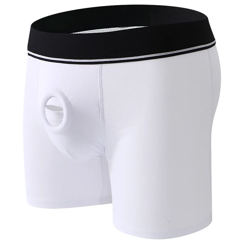 Men\'s Boxers Front Hole Underwear Bullet Separation Panties Long Legs Underpants Sports Breathable Wear-Resistant Knickers