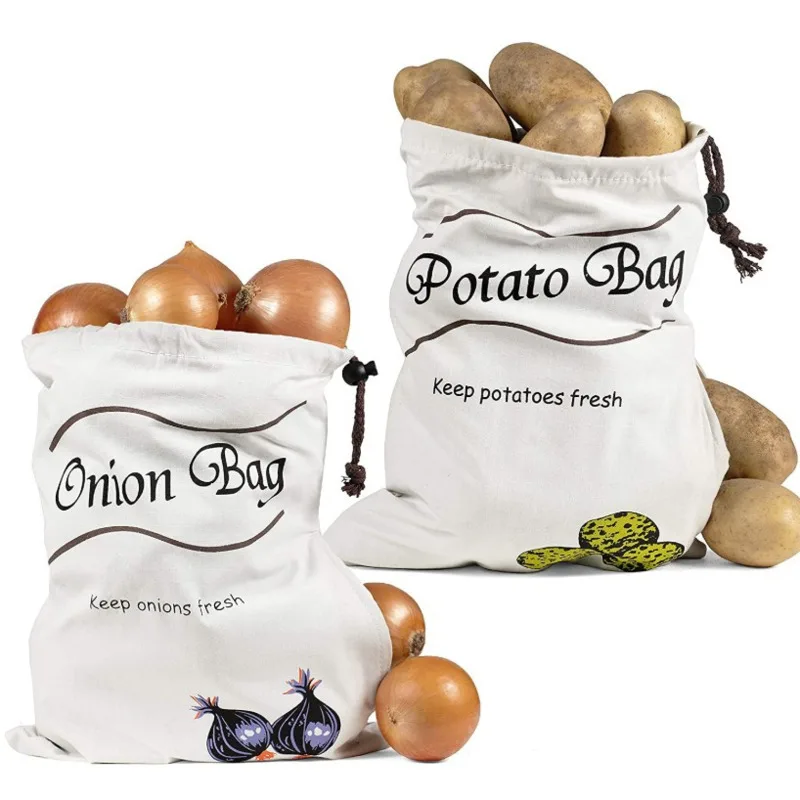 Potato Onion Bread Lettuce Banana Storage Bag Canvas Pocket Home Kitchen Fruit Drawstring Preservation Shopping Bag