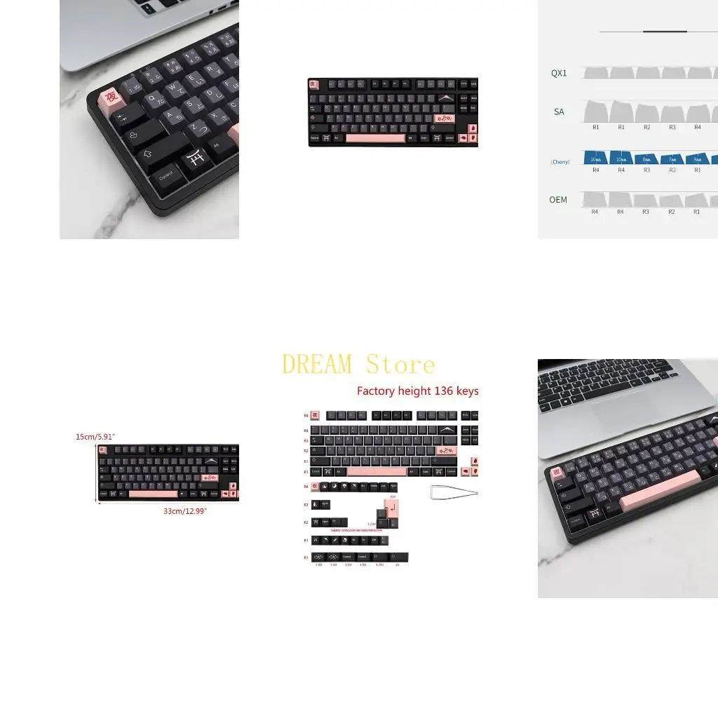 Stylish Night Sakuras Keycaps Cherry Profile 136 Keys For MX Switch GK61/ 64/ 68 104 108 Dye Subb Japanese & English Best Sale