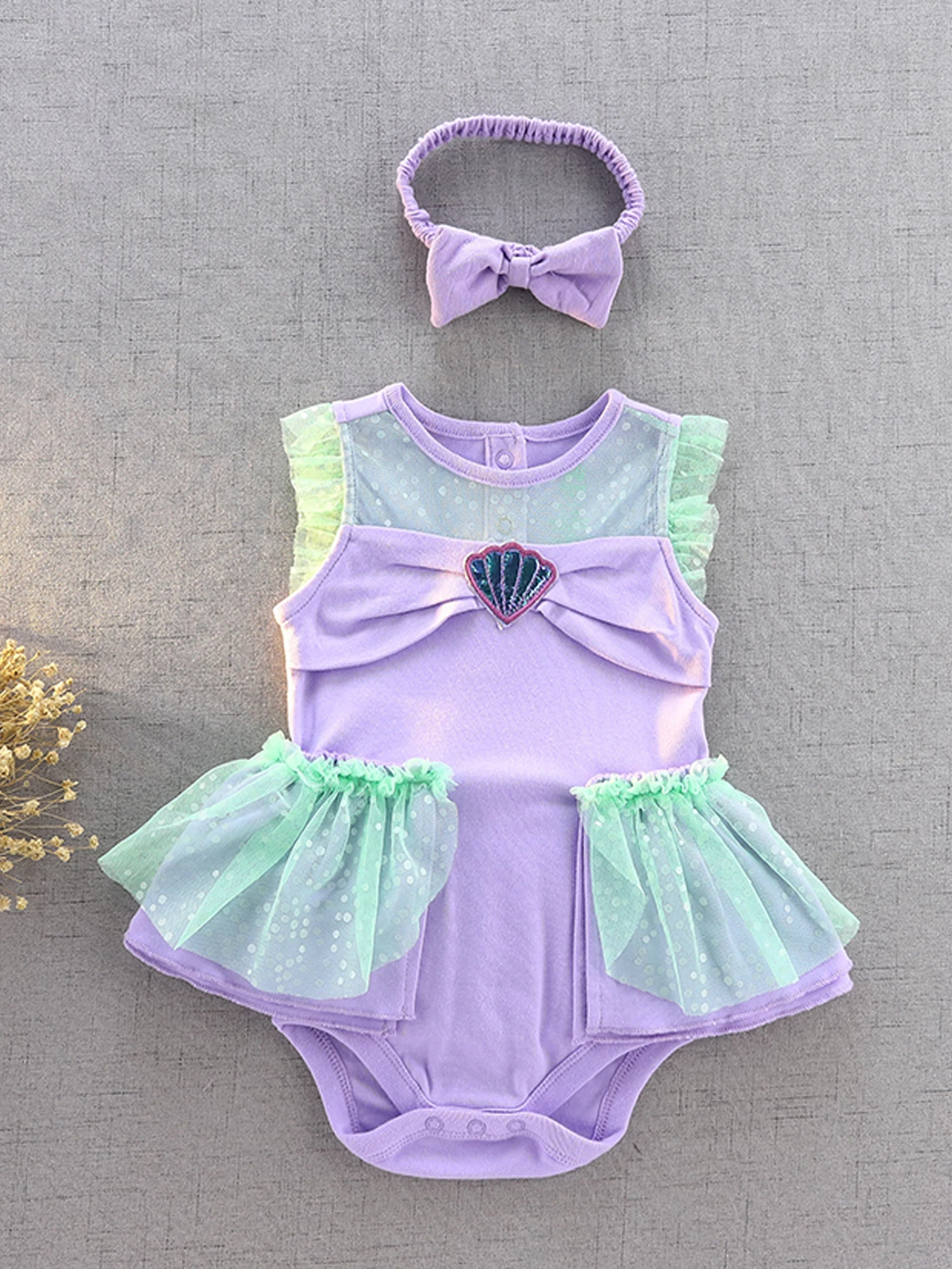 Infant Baby Girls Princess Dress Onesie Bodysuit Romper Halloween Birthday Costume with Headband Size 0-18 Months, Blue Purple