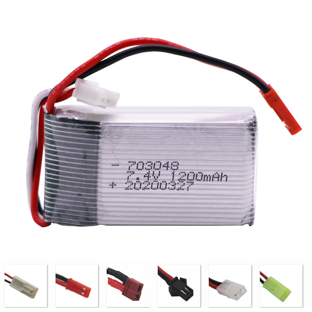 Batteria Lipo 7.4v 1200mAh 25C 703048 per MJXRC X600 RC Drone pezzi di ricambio 2S 7.4 V batteria agli ioni di litio con spina JST/SM/T/EL-2P/Tamiya