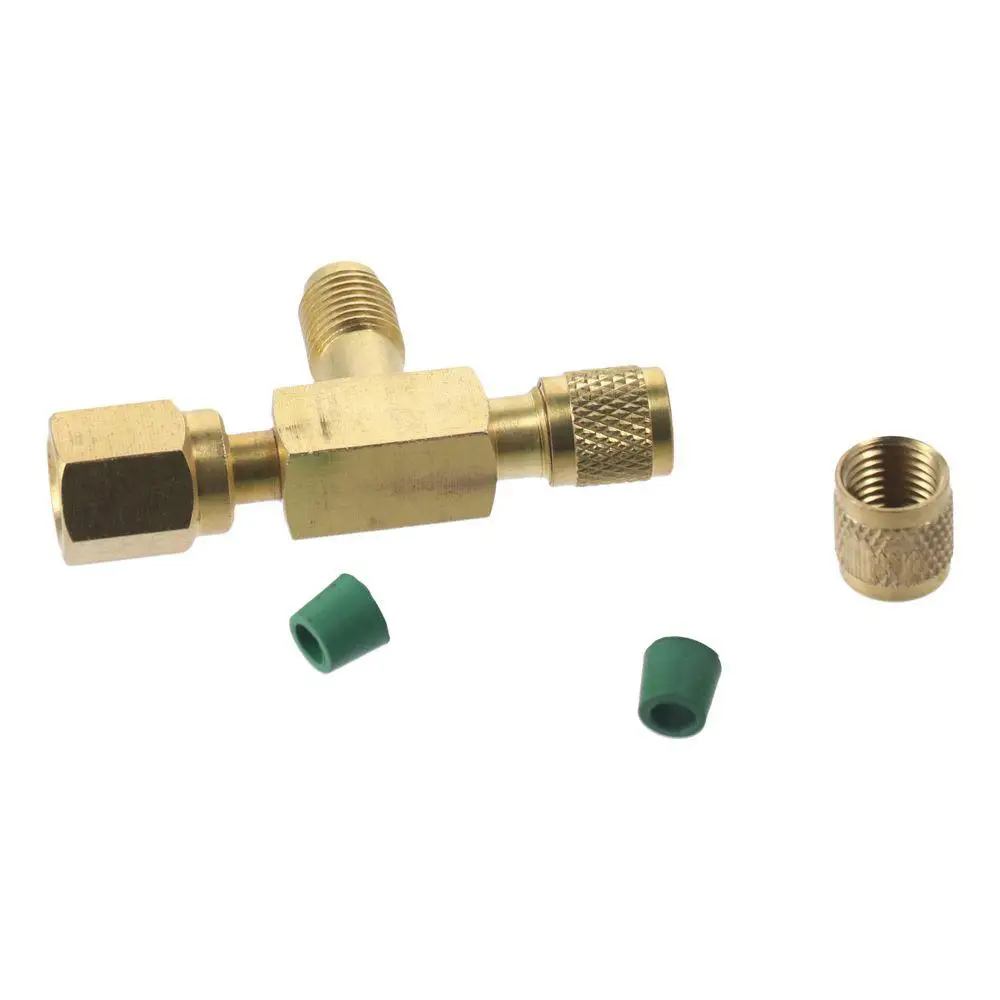 1Set Golden Quick Coupler Access Tee Brass 1/4'' Swivel Connector Valves Core Tee Adapter For Deep Vacuum Pump Manifold