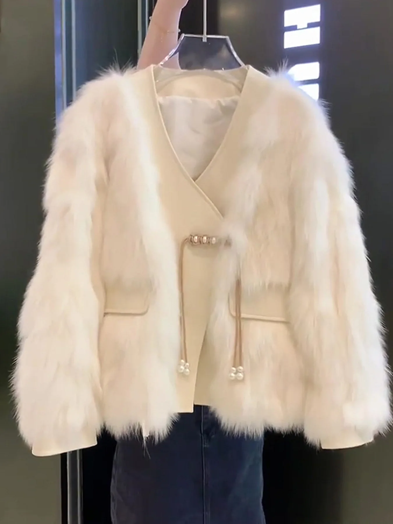 سترة نسائية من الفرو الصناعي معاطف نسائية متوسطة الطول خارج الصخور غير رسمية بدون ياقة على طراز السائق يلتف فوق الركبة عصرية دافئة