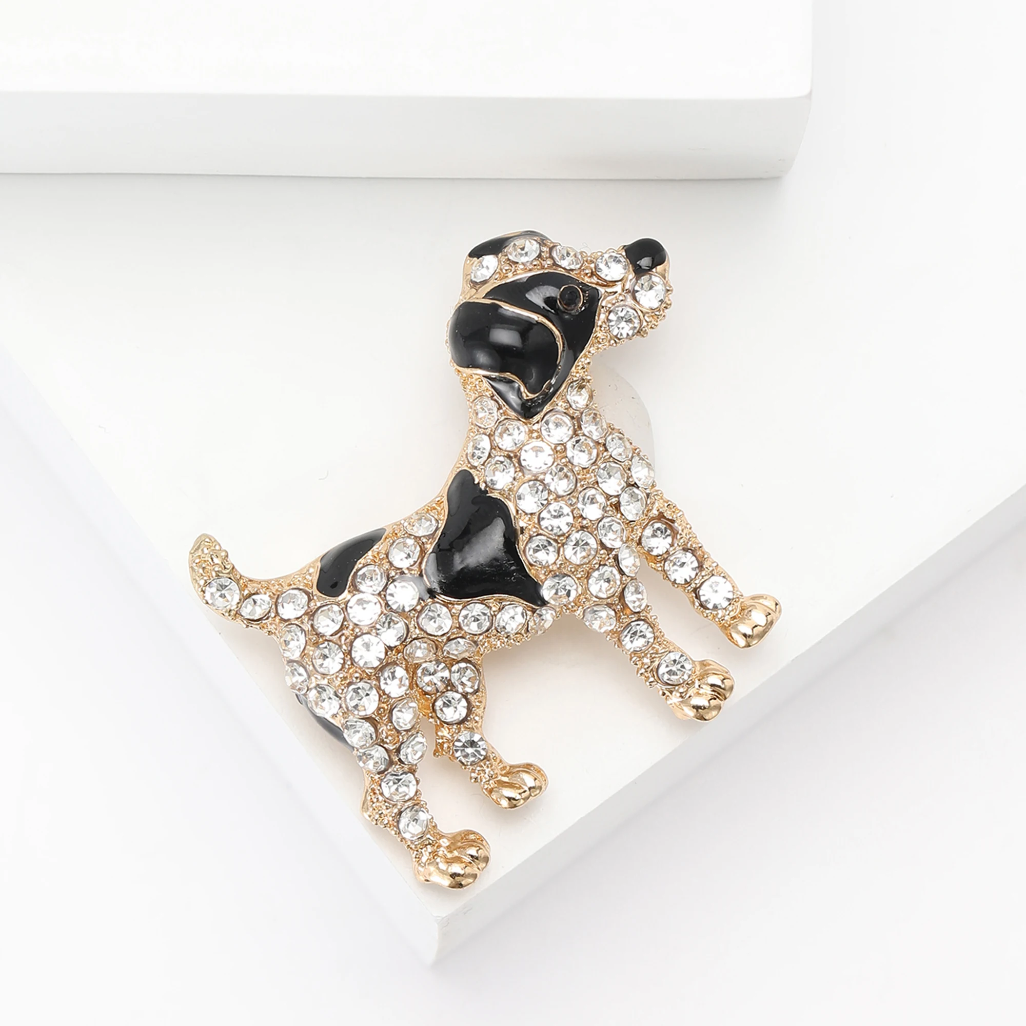 Cute Rhinestone Dog Brooches for Women Unisex Animal Pins 3-color Available Office Party Accessories Gifts