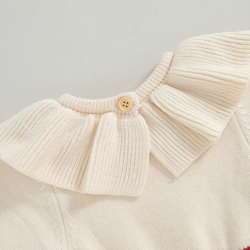 VISgogo 0-18 Months Baby Girls Sweater Romper Contrast Color Long Sleeve Knit Bodysuit for Newborn Infant Fall Winter Clothes