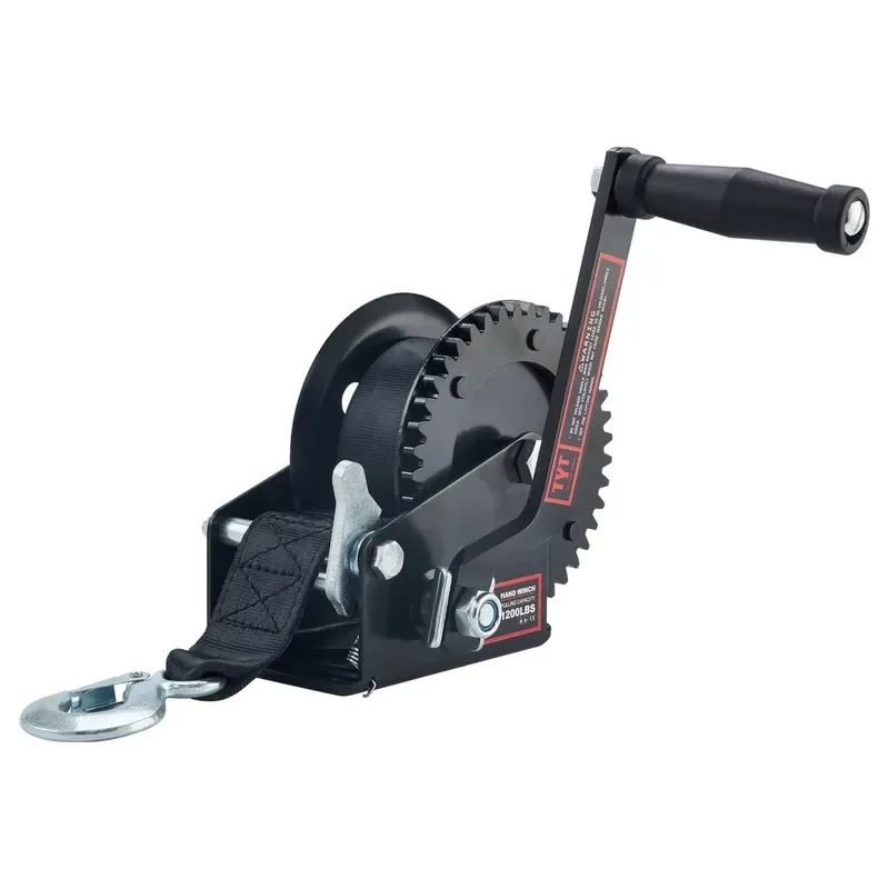 1200LB Manual Winch Boat Trailer Hand Crank Winch with 8M Black Rope Hook Standard Mounting Hole for Marine ATV UTV Off Road