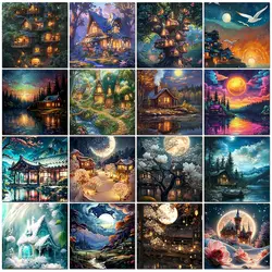PhotoCustom DIY Painting By Numbers Fairytale Wonderland Wall Art Acrylic Paint Picture By Numbers Moonight For Home Wall Decors