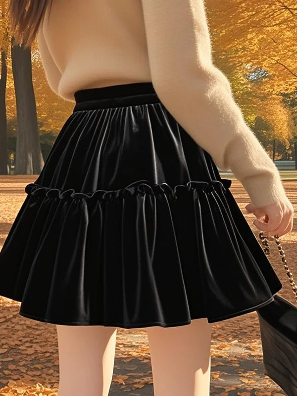 

plus Size Women's Gentle Sle f-length Skirt Autumn Winter New High Waist Slimming Loose Cake Puffy ort Skirt Pants