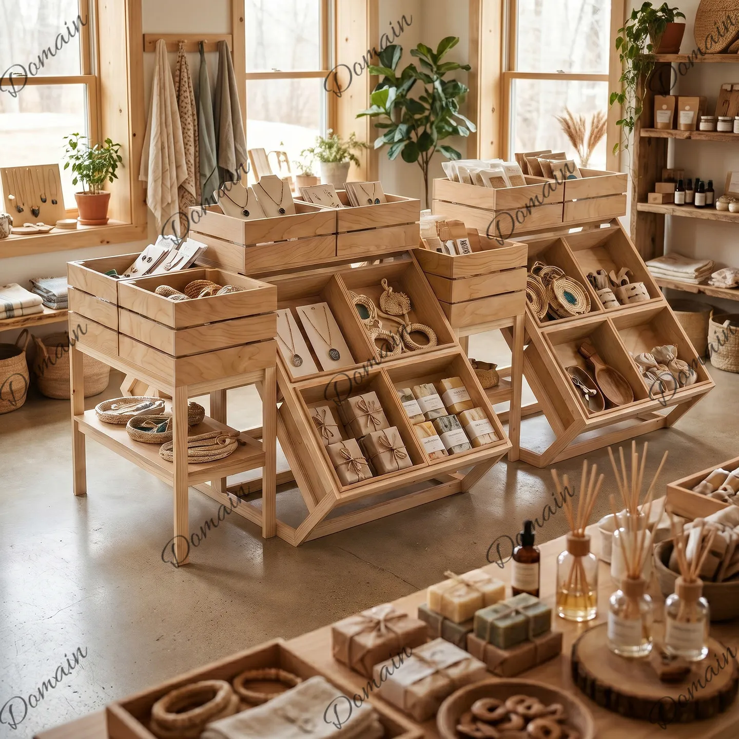 Log Wind Display Table Trapezoidal Shelf with Drawer Storage Basket Supermarket Bakery Sample Display Cabinet